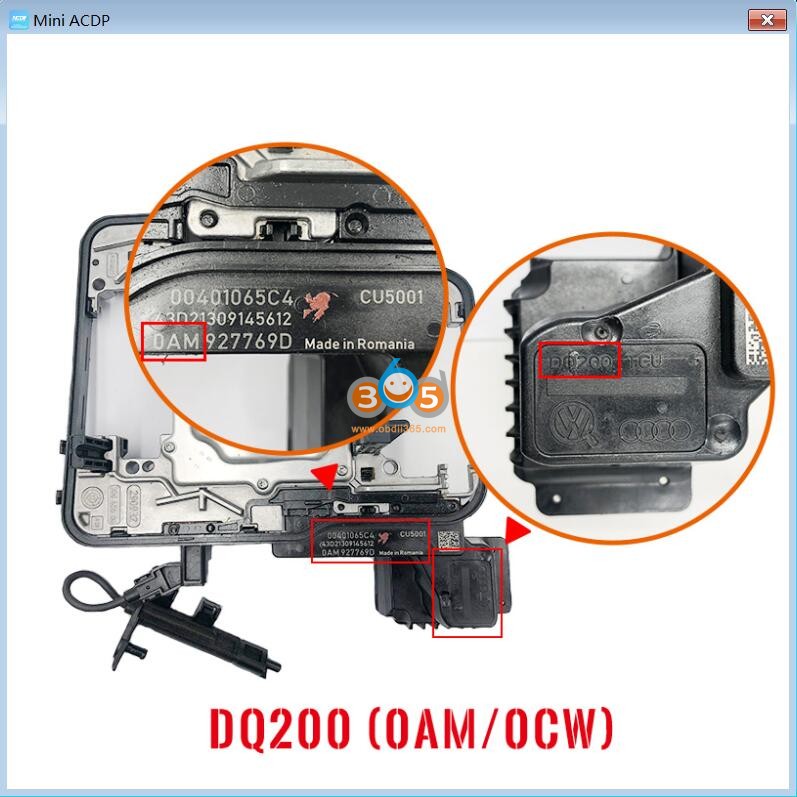 Connect DQ200(0AM/0CW) gearbox model with ACDP 1