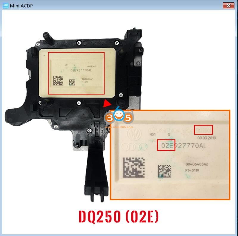 connect DQ250(02E/0D9) gearbox model with ACDP 1