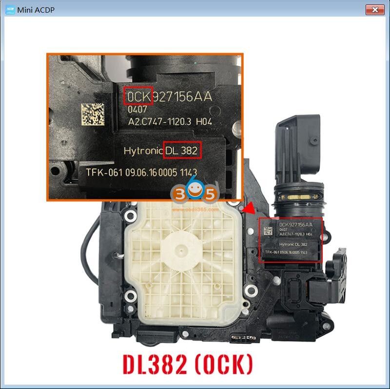 connect DL382 (0CK), VL381(0AW) gearbox model with ACDP 2