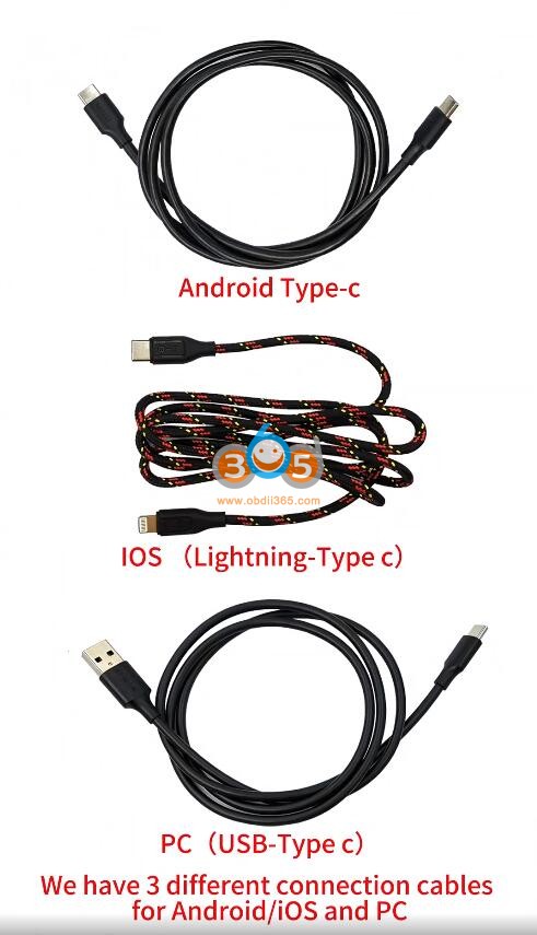 ACDP 2 has different connection cables for Android, iOS and PC.